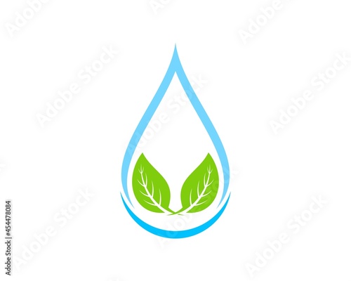 Abstract water drop with green nature leaf inside