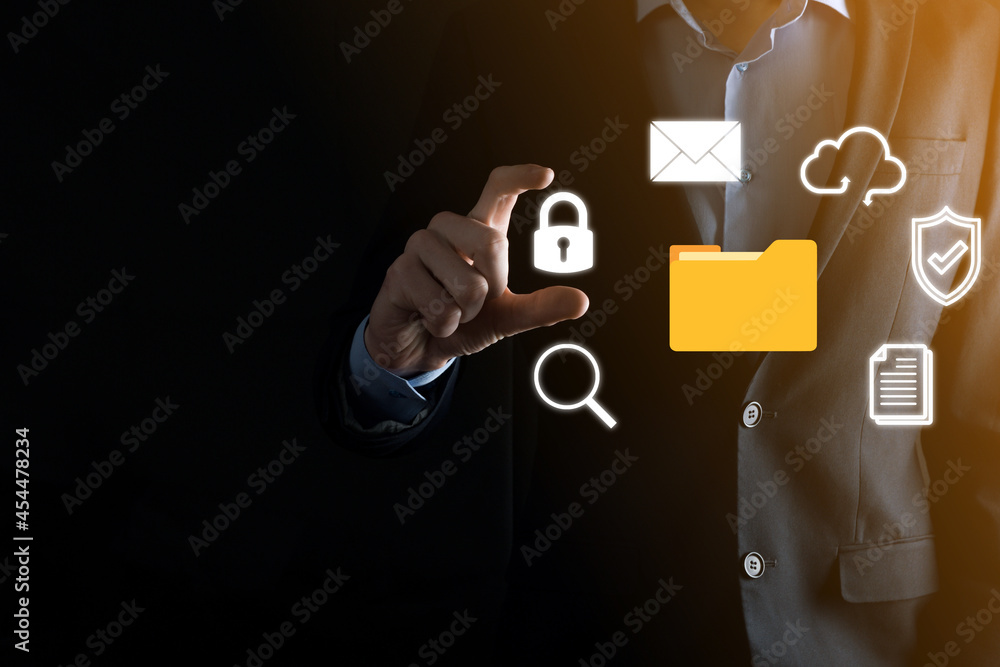 Document Management System DMS .Businessman hold folder and document icon.Software for archiving, searching and managing corporate files and information.Internet Technology Concept.Digital security Document Management System DMS .Businessman hold folder and document icon.Software for archiving, searching and managing corporate files and information.Internet Technology Concept.Digital security