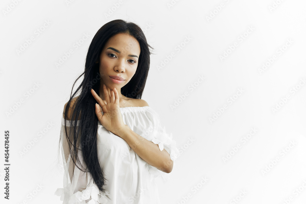woman of african appearance fashionable hairstyle cosmetics close-up woman of african appearance fashionable hairstyle cosmetics close-up