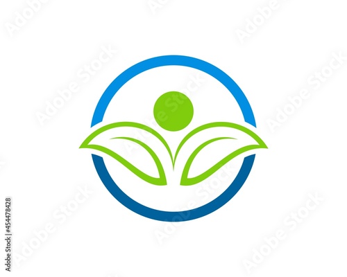 Circle shape with abstract people and nature leaf