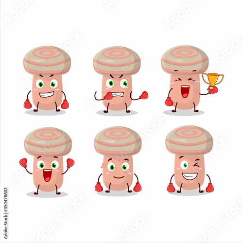 A sporty coral milky cap boxing athlete cartoon mascot design