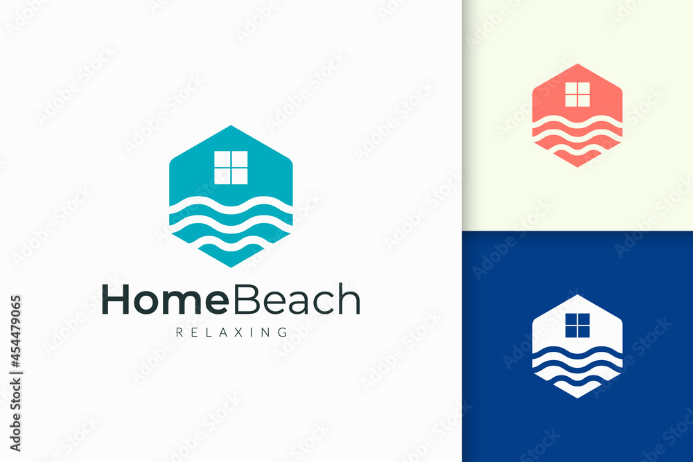 Home or resort logo in waterfront with abstract shape for real estate Home or resort logo in waterfront with abstract shape for real estate