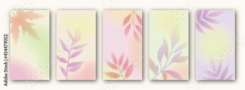 Vector gradient backgrounds for social networks stories.  Set of abstract backgrounds with blurred  elements. Social media story post templates. Foliage, autumn leaves vector illustration.