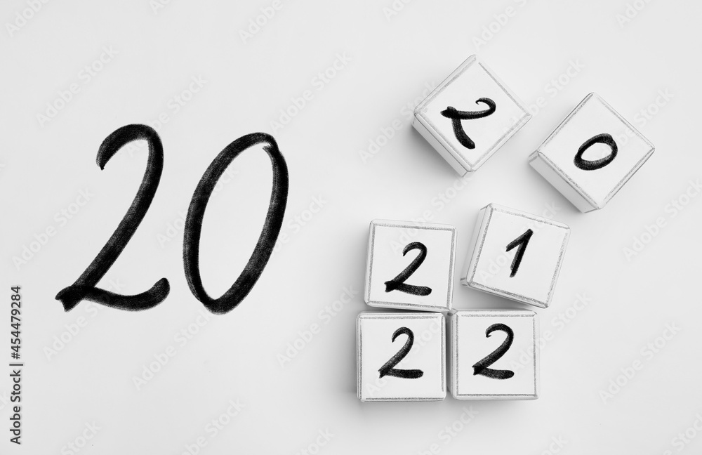 Cubes with figures denoting years 2020-2022 on white background Cubes with figures denoting years 2020-2022 on white background