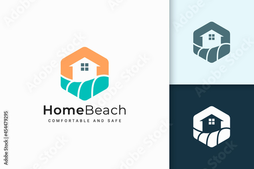 Home or resort logo in waterfront with abstract shape for real estate
