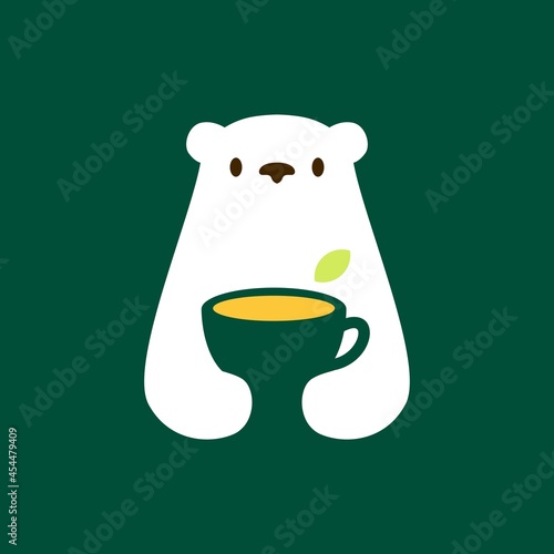 polar bear tea cup negative space logo vector icon illustration