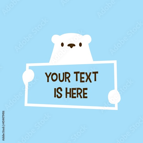 polar bear holding paper text sign logo vector icon illustration