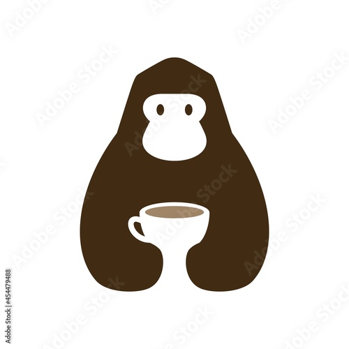 gorilla coffee cup cafe drink negative space logo vector icon illustration