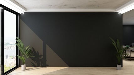 office wooden lobby waiting room for company wall logo mockup