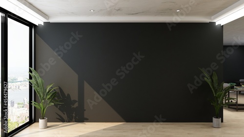 office wooden lobby waiting room for company wall logo mockup photo