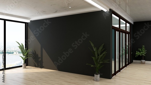 office wooden lobby waiting room for company wall logo mockup