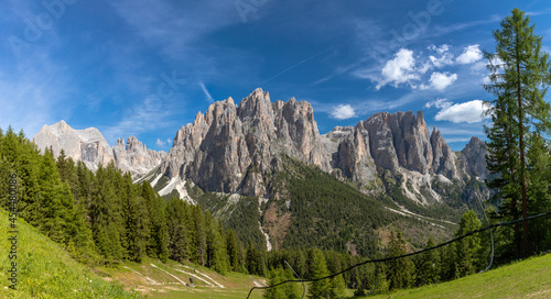 Blick auf den Rosengarten und die Vajolettürme, Trentino, Italien