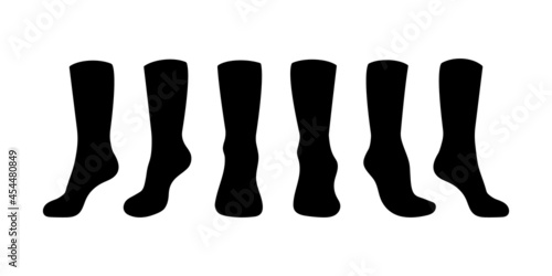 Black socks template mockup flat style design vector illustration set isolated on white background. Long black socks with different angles mockups.