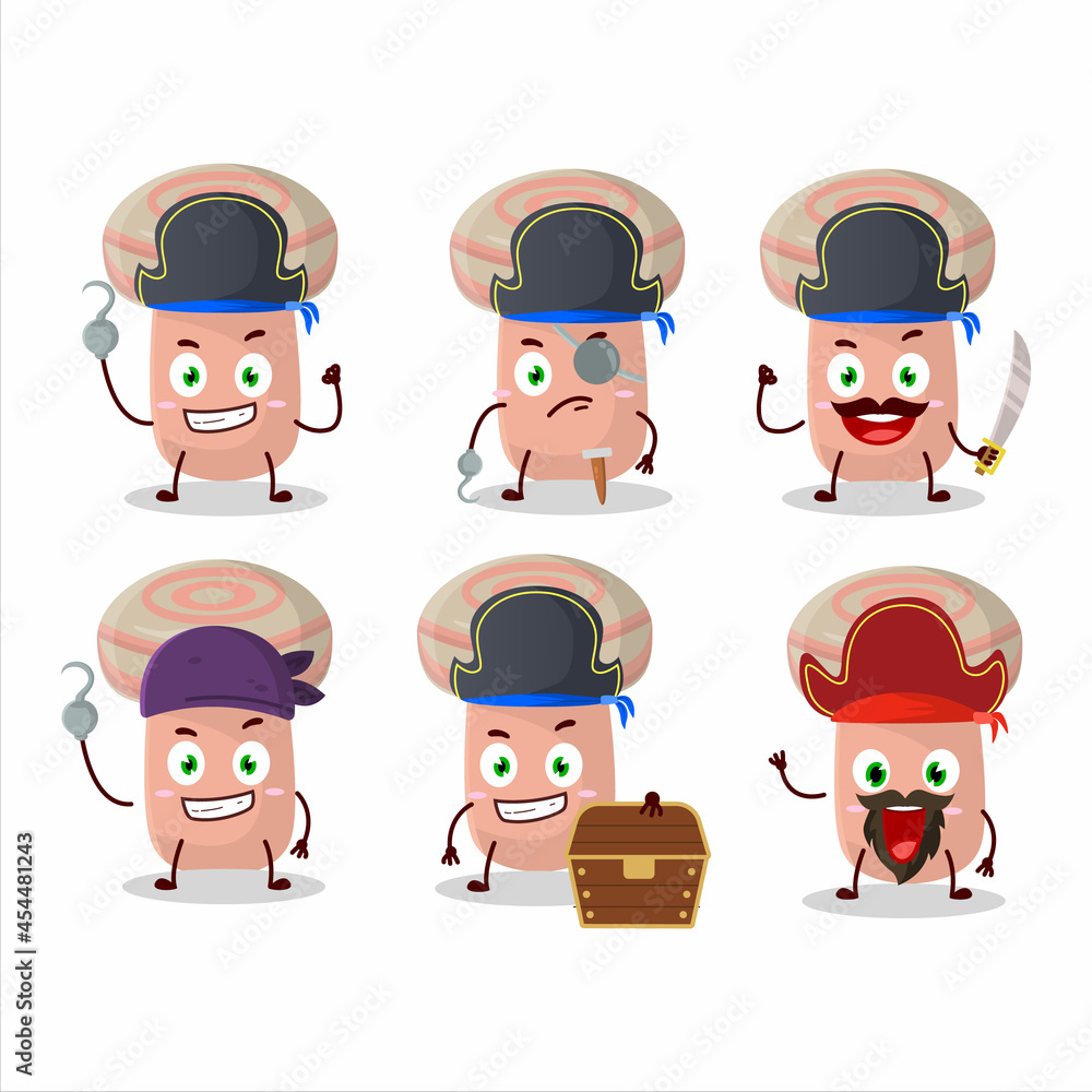 Cartoon character of coral milky cap with various pirates emoticons Cartoon character of coral milky cap with various pirates emoticons