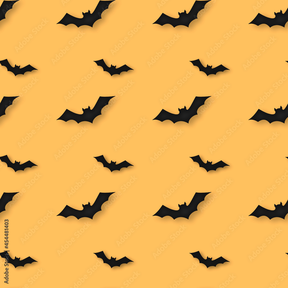 Fototapeta premium halloween seamless pattern with orange background and Bat silhouette