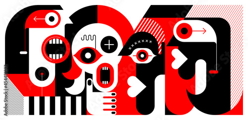 Red and black colors isolated on a white background Meeting of Four People vector illustration.