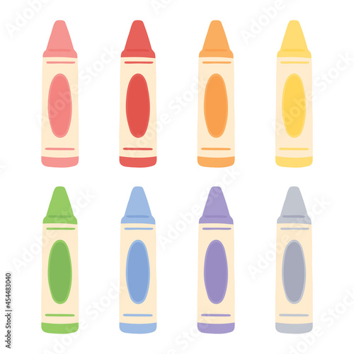 Cute pastel colored hand drawn crayon icon set. Doodle vector illustration. Back to school concept.