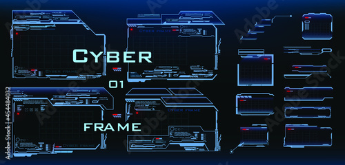 Pocket PC interface. Windows and frames with cyber-style work panels for games. Game user interface HUD. Holographic cyber frames windows with HUD options digital navigation