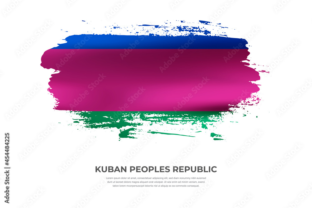 Artistic folded brush flag of Kuban Peoples Republic. Paint smears brush stroke flag on isolated white background