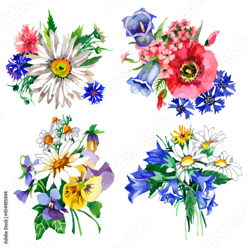Flowers bouquets watercolor isolated on white background set for all prints.
