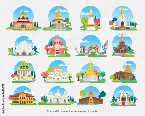 Thailand Landmarks and Icons Set, Architecture Building Icons , vector illustration