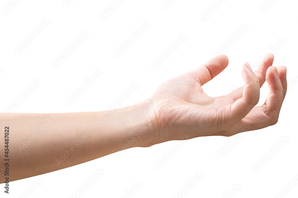 isolated of a woman's hand holding something like a bottle or can. isolated of a woman's hand holding something like a bottle or can.