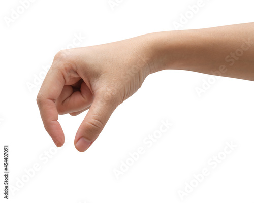 Papier peint Woman hand picking something  isolated on white background.