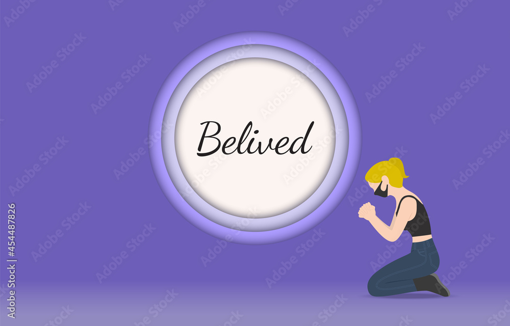 Obraz premium Black Mask woman Kneel Down and Praying background