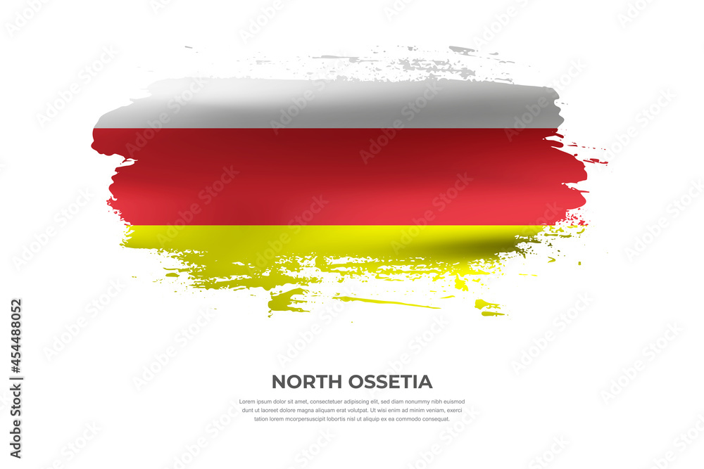 Fototapeta premium Artistic folded brush flag of North Ossetia. Paint smears brush stroke flag on isolated white background