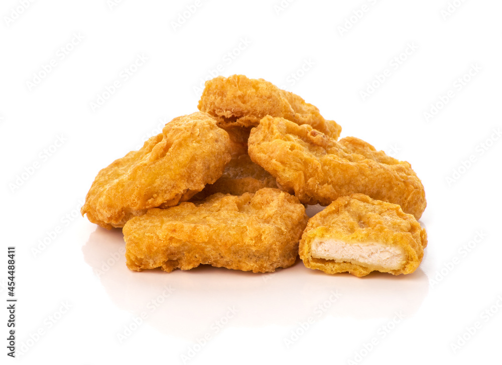 Fried chicken nuggets isolated on white background Fried chicken nuggets isolated on white background