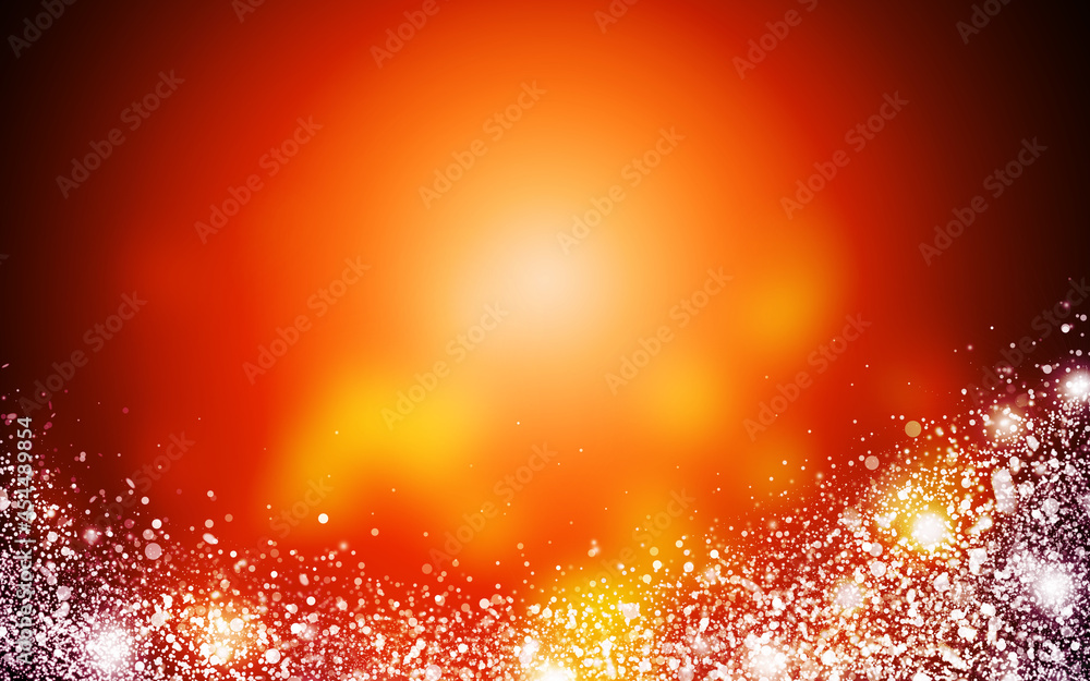 Dark gold sparkle rays glitter lights with bokeh elegant lens flare abstract background. Dust sparks background.