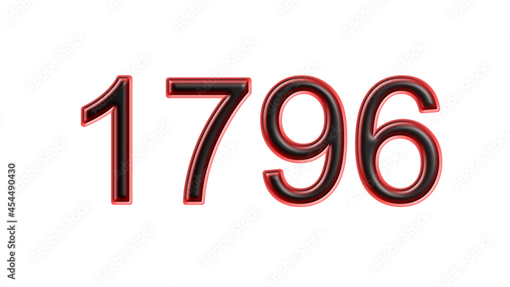 red 1796 number 3d effect white background red 1796 number 3d effect white background