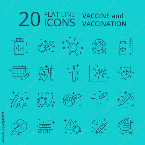 Vaccination and immunization line icon set. Collection of editable stroke symbols. Vaccines against virus, vaccination sheldule, anti vaccine, shield virus. Flu, hepatitis, measles covid prevention