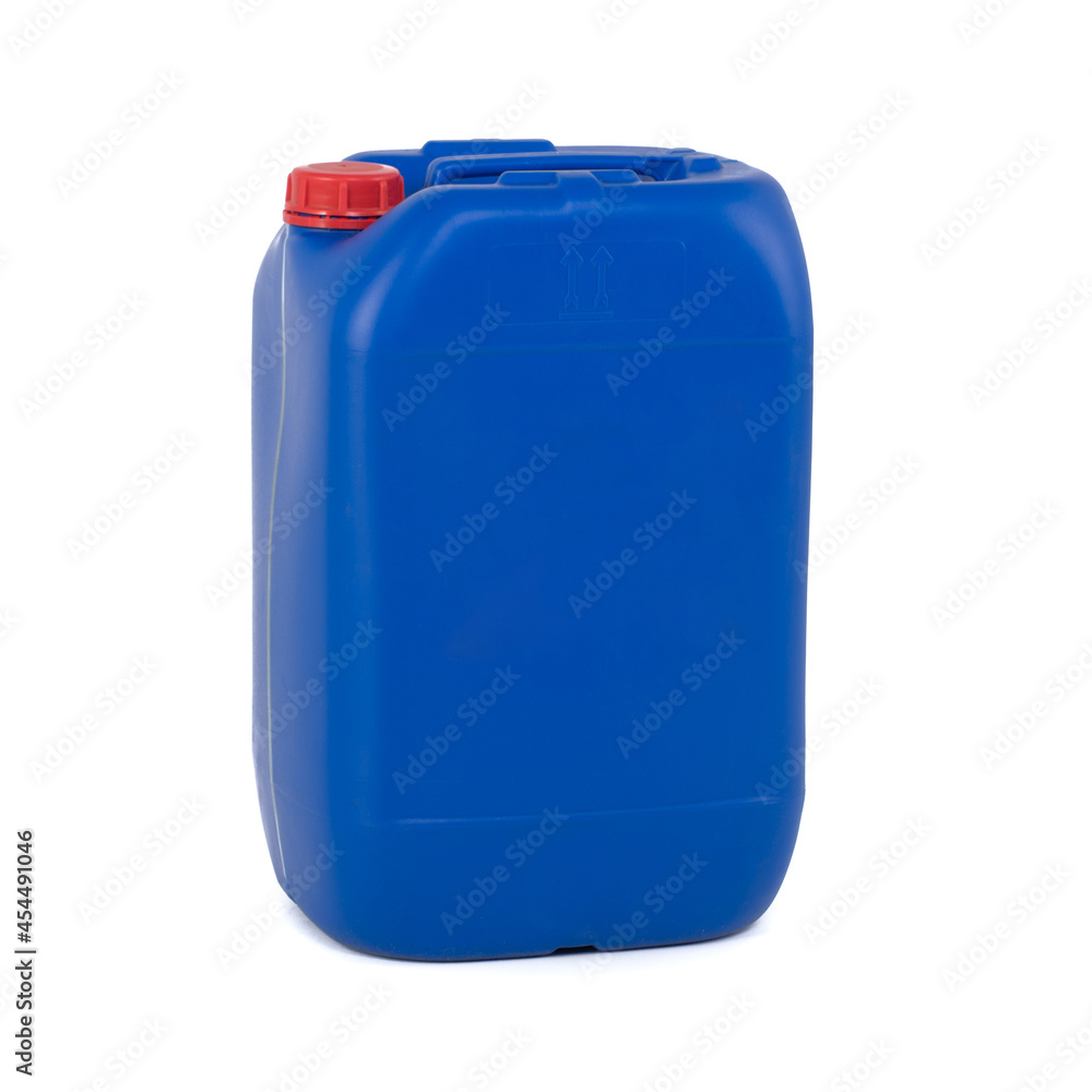 Blue drum with a red cap on a white background