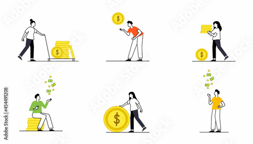 people holding money, coin icon set. vector. © Fie Fwai