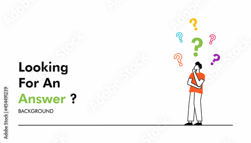 Young troubled couple. Confused woman and man thinking together. People with question marks vector illustration. Man and woman with question, thinking guy