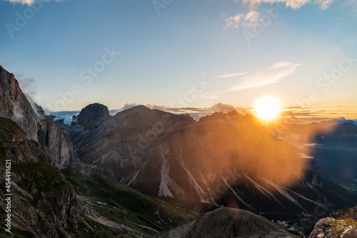 Sunrise from Passo delle Coronelle in Dolomites mountains in Italy