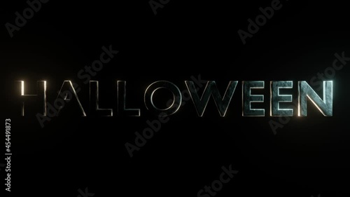 3d metallic text Halloween shimmers in two colors on a dark background