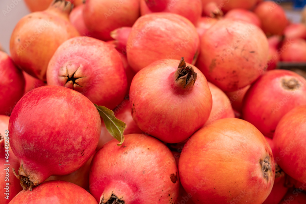 Pomegranates for sale at the city farmers market Pomegranates for sale at the city farmers market