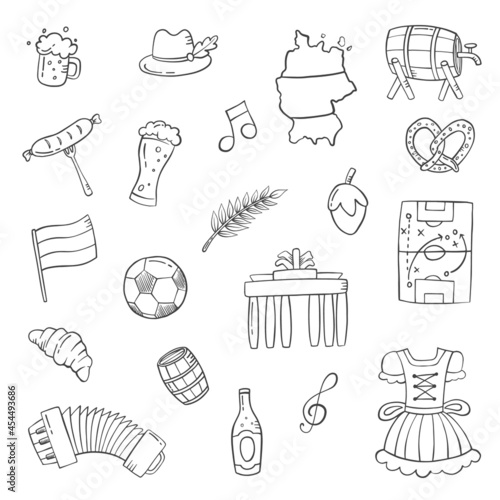 germany country nation doodle hand drawn set collections with outline black and white style