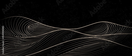 Golden wave line art, Abstract contemporary aesthetic backgrounds landscapes. use for print art, cover, invitation background, fabric. Vector illustration