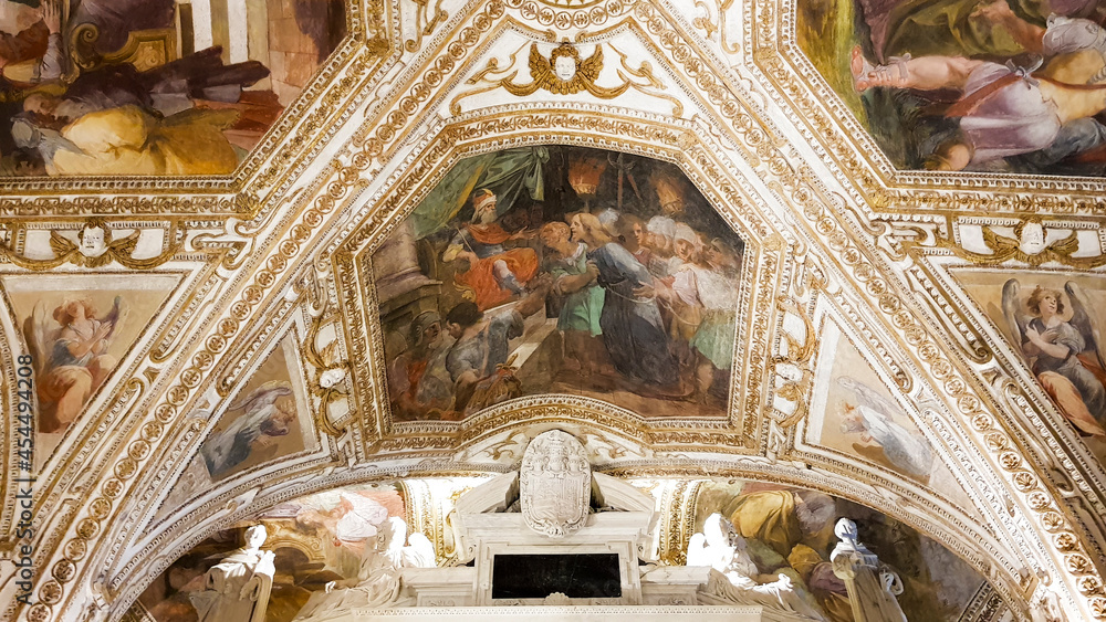 Religious painting on the ceiling of St. Andrew Cathedral, Amalfi Coast, Italy