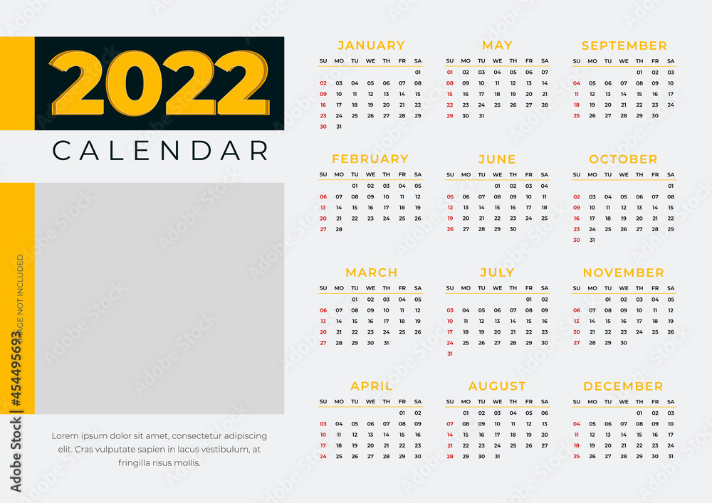 one page Desk Calendar Design Template, 2022 table Calendar design