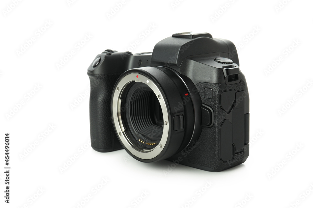 Fototapeta premium Camera without lens isolated on white background