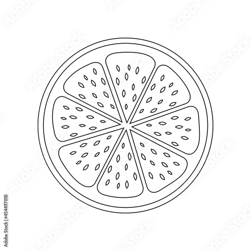 Lemon or orange slice linear icon on a white background. Thin black line customizable illustration. Vector.