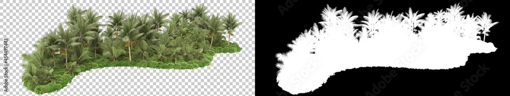 Fototapeta premium Tropical forest isolated on background with mask. 3d rendering - illustration