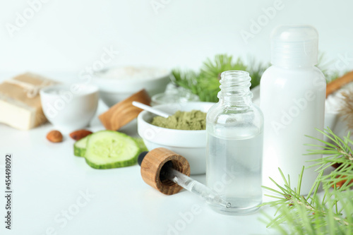 Natural spa cosmetics on white background, space for text
