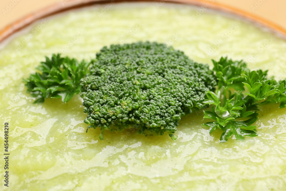 Bowl of tasty broccoli cream soup, closeup Bowl of tasty broccoli cream soup, closeup