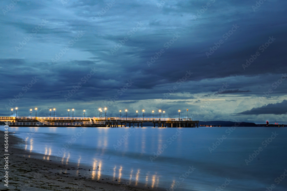Lights of pier over sea