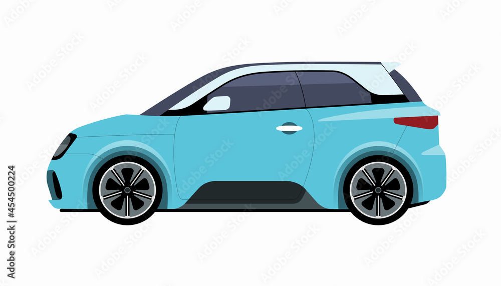 Modern subcompact city car. Side view of a micro car. Vector car icon for road traffic and transportation illustrations.
